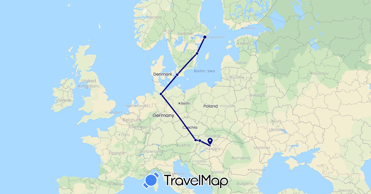 TravelMap itinerary: driving in Austria, Germany, Hungary, Sweden, Slovakia (Europe)